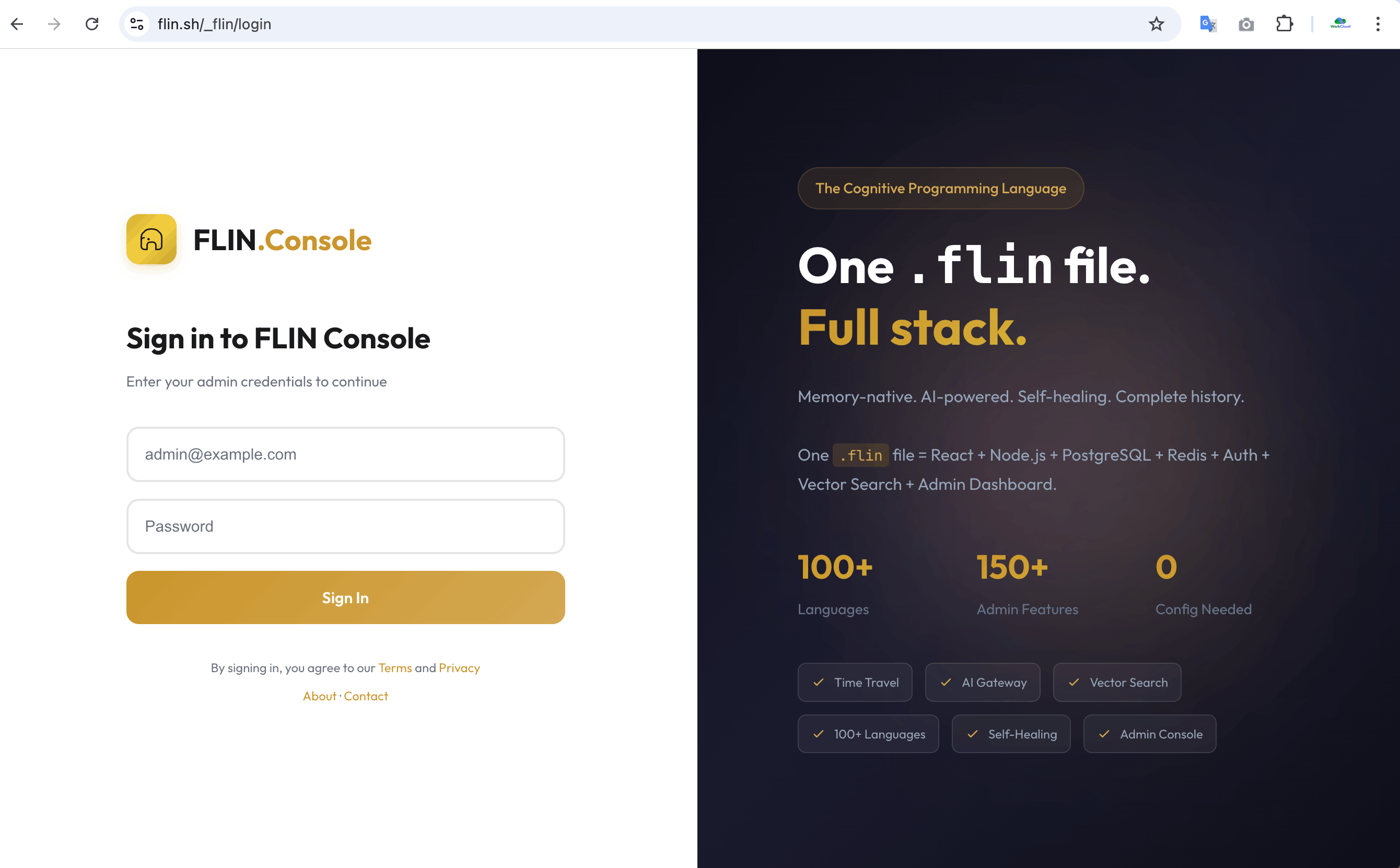 flin.sh deployed on sh0 -- three layers of our own technology running in production